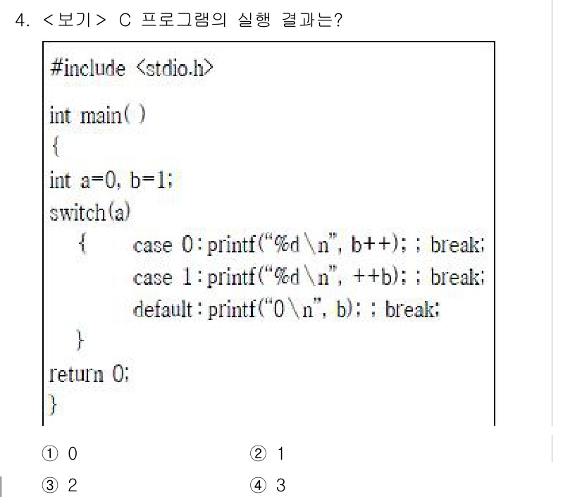 9급_지방직_공무원_서울시_컴퓨터일반 2018년 4번 - 이 프로그램에서 변수 `a`의 값은 0이고, `b`는 1로 초기화됩니다.... 에 관한 핵심 기출문제