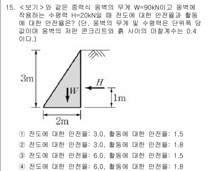 9급_지방직_공무원_서울시_토목설계 2018년 16번 - 문제에서 주어진 수치로 보아, 전단 응력을 고려할 때 안전률이 가장 높은... 에 관한 핵심 기출문제