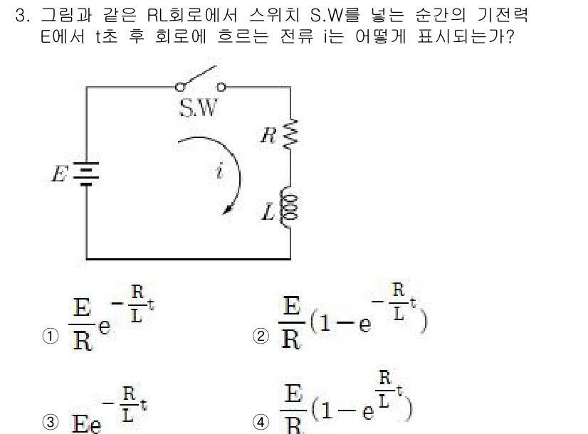 9급_지방직_공무원_서울시_통신이론 2017년 3번 - 해당 문제는 RL 회로에서 스위치 S.W를 닫은 후 t초의 특정 시간에 ... 에 관한 핵심 기출문제