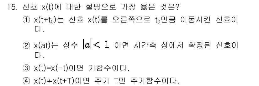 9급_지방직_공무원_서울시_통신이론 2018년 15번 - 신호 \( x(t) \)에 대한 설명에서 \( x(t + t_0) \)가... 에 관한 핵심 기출문제