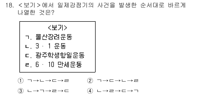 9급_지방직_공무원_서울시_한국사 2019년 18번 - 일제강점기의 사건 발생 순서는 다음과 같습니다. 1. 3·1운동이 먼저 ... 에 관한 핵심 기출문제