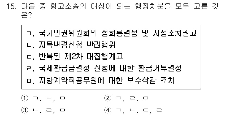 9급_지방직_공무원_서울시_행정법총론 2016년 15번 - . 국가인권위원회의 성희롱 징계 및 시정조치권은 인사행정의 범위에 해당하... 에 관한 핵심 기출문제