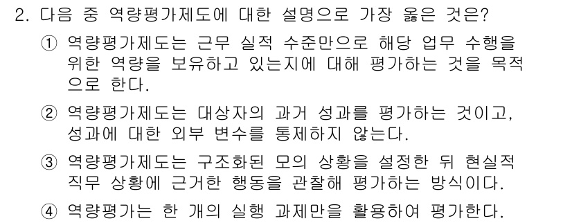 9급_지방직_공무원_서울시_행정학개론 2016년 2번 - 2번 항목이 옳습니다. 역량평가제도는 대상자의 과거 성과만을 평가하는 것... 에 관한 핵심 기출문제