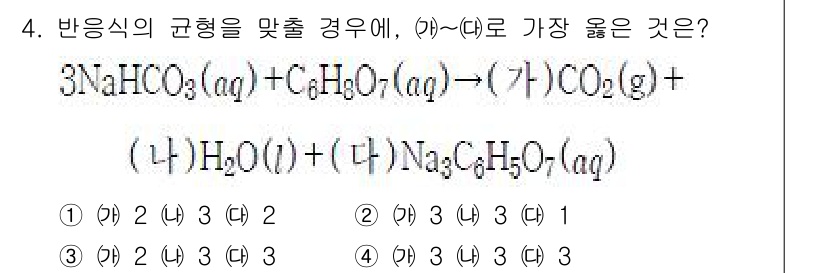 9급_지방직_공무원_서울시_화학공학일반 2018년 4번 - 반응식에서 반응물과 생성물이 일치하도록 각 성분의 계수를 조정해야 합니다... 에 관한 핵심 기출문제