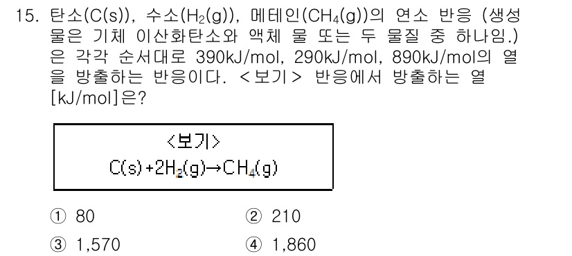 9급_지방직_공무원_서울시_화학공학일반 2019년 15번 - 주어진 반응에서 반응물과 생성물의 몰수를 비교하여 엔탈피 변화(ΔH)를 ... 에 관한 핵심 기출문제