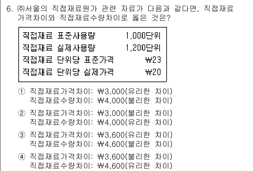 9급_지방직_공무원_서울시_회계학 2016년 4번 - 직접재료비의 가격차이는 직접재료표준가격과 직접재료실제가격의 차이로 계산되... 에 관한 핵심 기출문제