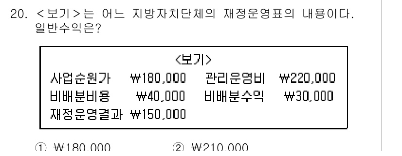 9급_지방직_공무원_서울시_회계학 2019년 18번 - 일반 수익은 사업 순이익과 관리 운영비를 포함한 금액에서 비배분 비용을 ... 에 관한 핵심 기출문제