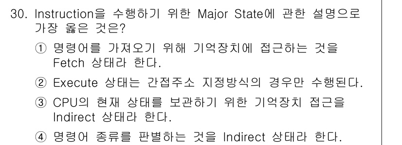 정보처리기사(구) 2016년 30번 - . Fetch 상태는 CPU가 메모리에서 명령어를 가져오는 과정으로, M... 에 관한 핵심 기출문제