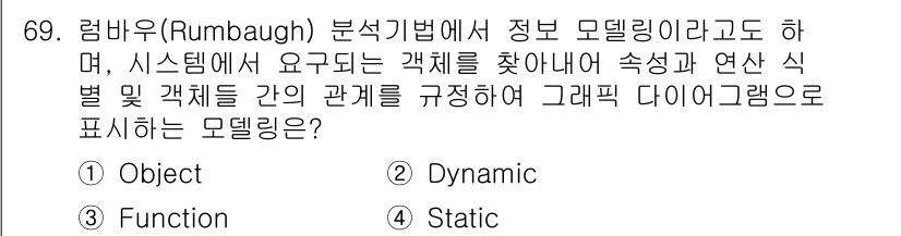 정보처리기사_필기 2016년 69번 - 이번 문제는 럼바우(Rumbaugh) 분석 방법에서 정보 모델링의 의미를... 에 관한 핵심 기출문제