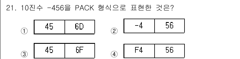 정보처리기사_필기 2019년 21번 - 10진수 -456을 PACK 형태로 표현하기 위해 2의 보수를 사용합니다... 에 관한 핵심 기출문제