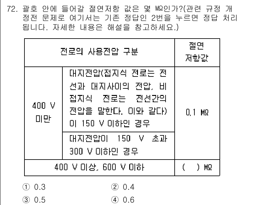 신재생에너지발전설비기사(구) 2018년 72번 - 전로 그리드 내 전압이 400V일 때 사용전압은 150V 및 300V 옵... 에 관한 핵심 기출문제