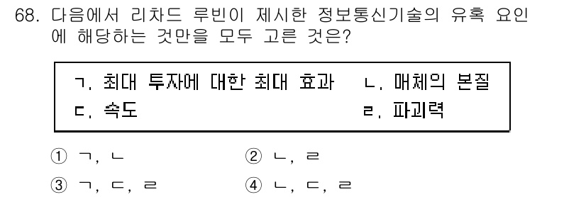 인터넷정보관리사_2급 2020년 68번 - 리차드 루빈이 제시한 정보통신기술의 유혹 요소는: 최대 투자에 대한 최대... 에 관한 핵심 기출문제