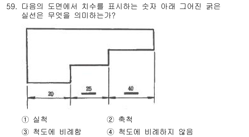정밀측정산업기사 2020년 59번 - 주어진 도면에서 치수를 나타내는 숫자는 각 부분의 실제 길이를 나타냅니다... 에 관한 핵심 기출문제