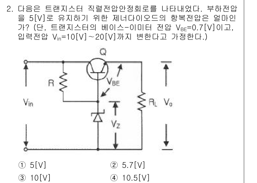 전파전자통신기사 2017년 2번 - 트랜지스터의 베이스-이미터 전압(V_BE)은 0.7[V]로 설정되어 있으... 에 관한 핵심 기출문제