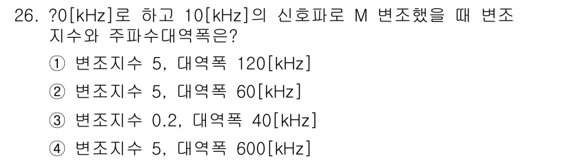 전파전자통신기사 2018년 26번 - 전파전자통신에서 신호파의 주파수와 변조 지수는 서로 관계가 있습니다. 주... 에 관한 핵심 기출문제