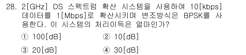 전파전자통신기사 2018년 28번 - 정답은 3. 시스템의 처리능력은 데이터 전송률에 따라 달라지며, 주어진 ... 에 관한 핵심 기출문제