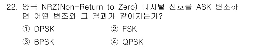 전파전자통신기사 2019년 22번 - 해당 자격증의 핵심 개념을 묻는 객관식 문제
