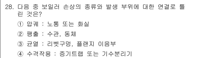 에너지관리기능장 2018년 28번 - 손실은 에너지가 사용하는 과정에서 발생하며, 수격작용은 이러한 손실을 줄... 에 관한 핵심 기출문제