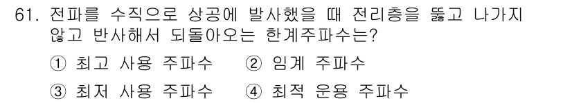 항로표지기사 2015년 61번 - 전파를 수직으로 상공에 발사했을 때 전리층에 의해 반사되어 돌아오는 경우... 에 관한 핵심 기출문제