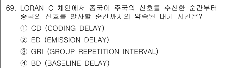 항로표지기사 2015년 69번 - LORAN-C 시스템에서 'ED (EMISSION DELAY)'는 신호가... 에 관한 핵심 기출문제