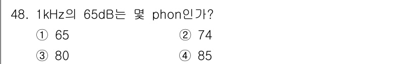 항로표지기사 2018년 48번 - 65dB는 1kHz에서 65 phon에 해당합니다. phon은 음압 수준... 에 관한 핵심 기출문제