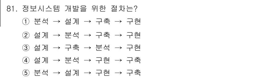 가맹거래사 2016년 81번 - 정보 시스템 개발을 위해서는 먼저 요구 사항을 분석한 후 이를 기반으로 ... 에 관한 핵심 기출문제