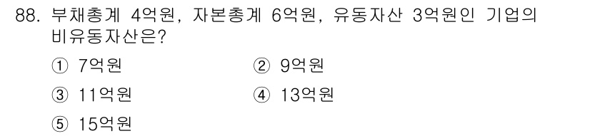 가맹거래사 2017년 88번 - 기업의 비유동자산은 총자산에서 유동자산을 제외한 부분으로 계산됩니다. 주... 에 관한 핵심 기출문제