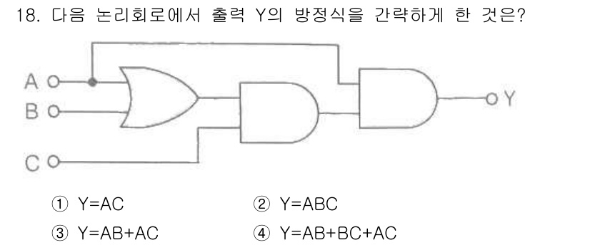 정보통신산업기사 2020년 18번 - 주어진 논리 회로에서 A와 B의 입력을 OR 게이트를 통해 결합하고, 그... 에 관한 핵심 기출문제