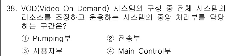 정보통신산업기사 2020년 38번 - VOD 시스템에서 전체 시스템의 리소스를 조정하고 운영하는 주요 처리부는... 에 관한 핵심 기출문제