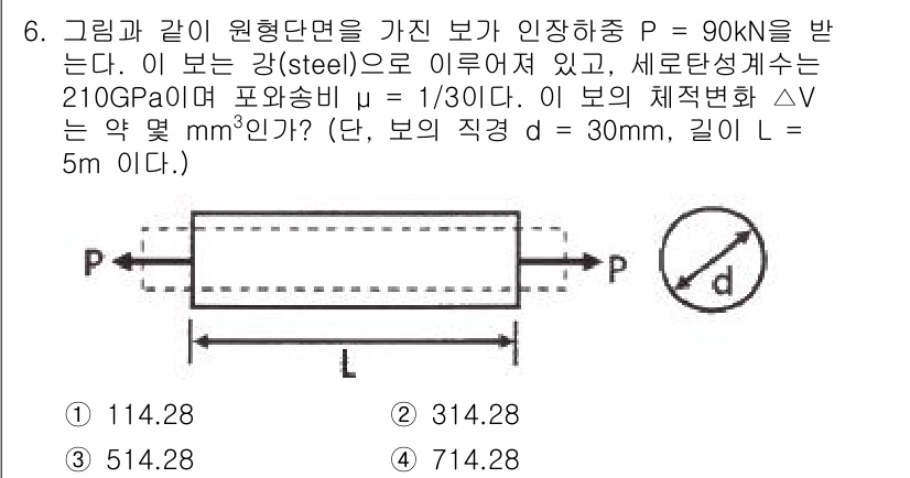 건설기계설비기사 2020년 6번 - 이 문제는 변형량 계산을 요구합니다. 주어진 하중, 재료의 물성과 보의 ... 에 관한 핵심 기출문제