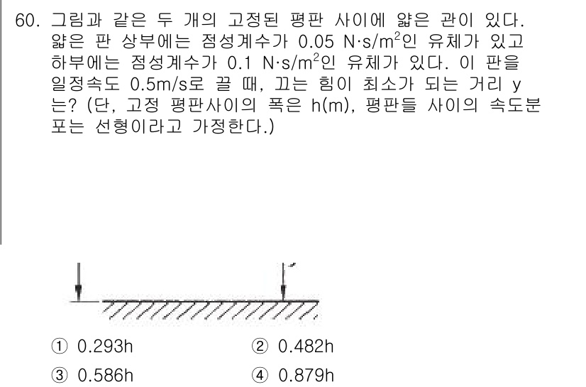 건설기계설비기사 2020년 60번 - 주어진 문제는 두 개의 평판 사이에 있는 관에서 발생하는 힘을 계산하는 ... 에 관한 핵심 기출문제