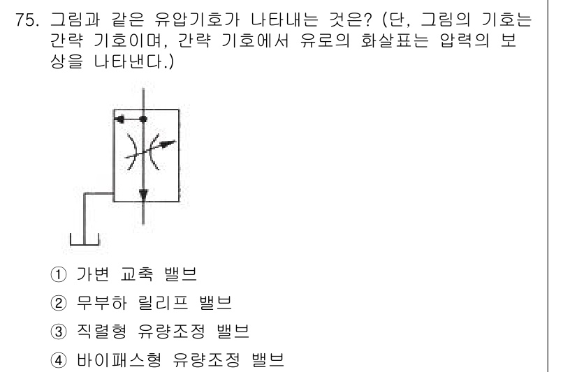 건설기계설비기사 2020년 75번 - 그림과 같은 유압기호는 비례식 유량 조정 밸브를 나타냅니다. 이는 유량을... 에 관한 핵심 기출문제