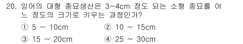수산양식기사 2020년 20번 - 소형 품종의 잉어는 일반적으로 3~4cm 정도의 크기로 성장하는 과정에서... 에 관한 핵심 기출문제