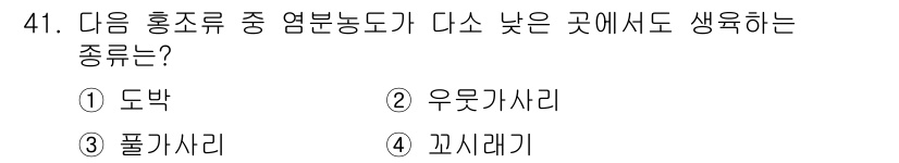수산양식기사 2020년 41번 - 정답은 4번, 꼬시래기입니다. 꼬시래기는 얕은 해역에서도 잘 자생하며, ... 에 관한 핵심 기출문제