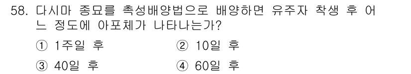수산양식기사 2020년 58번 - 다시마는 일반적으로 10일 후에 아포체가 나타납니다. 이는 다시마의 생리... 에 관한 핵심 기출문제