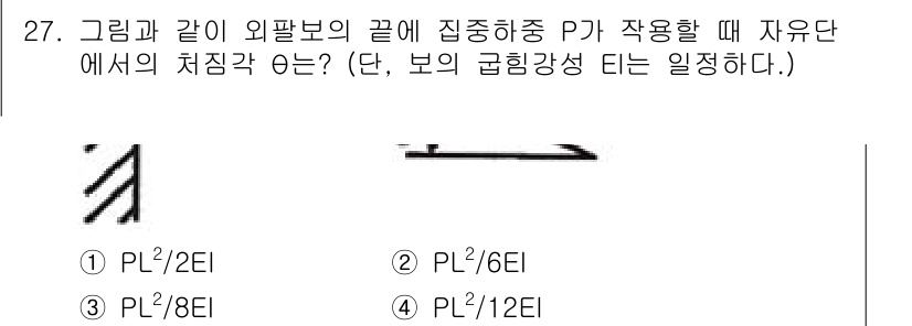 용접기사 2020년 27번 - 주어진 문제에서 자유단에서의 처짐각 θ는 외팔보에서 집중하중 P가 작용할... 에 관한 핵심 기출문제