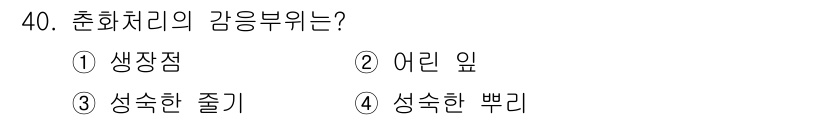 화훼장식기사 2020년 40번 - 춘화처리의 감응부위는 생장점입니다. 생장점은 식물의 성장과 발달이 이루어... 에 관한 핵심 기출문제