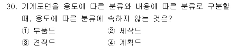기계설계산업기사 2020년 31번 - 문제에서 용도에 따라 분류하지 않는 항목을 묻고 있습니다. '제작도'는 ... 에 관한 핵심 기출문제
