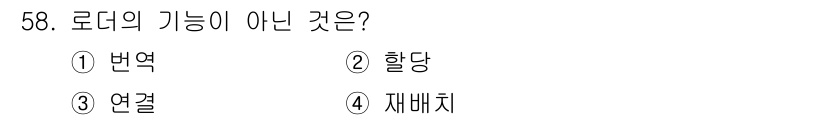 사무자동화산업기사 2020년 58번 - 로더의 기능 중 '번역'은 포함되지 않습니다. 로더는 데이터를 로드하거나... 에 관한 핵심 기출문제
