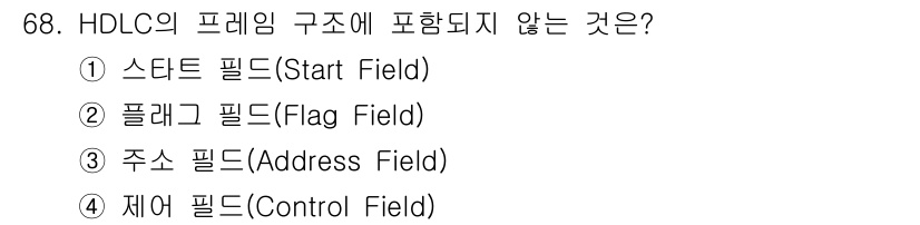 사무자동화산업기사 2020년 68번 - HDLC(High-Level Data Link Control) 프레임 구... 에 관한 핵심 기출문제