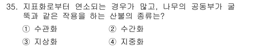 산림산업기사(구60문항) 2020년 35번 - 문제에서 언급된 "나무의 공동부기가 굵뚝"하고 "지표화로부터 연소되는 경... 에 관한 핵심 기출문제