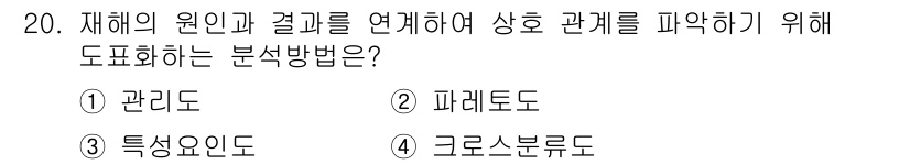 산업안전산업기사 2020년 20번 - 주어진 문제에서 '특성요인도'는 재해의 원인과 결과를 연결하여 그 상관관... 에 관한 핵심 기출문제