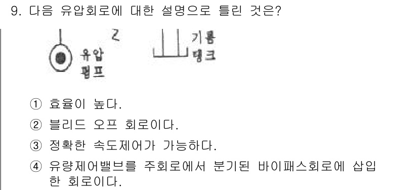 승강기산업기사 2020년 9번 - 유압 회로는 힘을 효율적으로 전달할 수 있는 방식으로 설계되어 있습니다.... 에 관한 핵심 기출문제