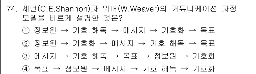 시각디자인산업기사 2020년 74번 - 셴넌(C.E. Shannon)과 위버(W. Weaver)의 커뮤니케이션 ... 에 관한 핵심 기출문제