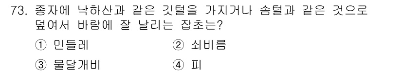 식물보호산업기사 2020년 73번 - 미늘레는 줄기와 잎 등의 구조에서 낙하산과 같은 깃털 모양을 가지고 있어... 에 관한 핵심 기출문제