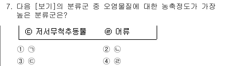 자연생태복원산업기사 2020년 7번 - 농축정도는 주어진 분류군의 생물들이 어떤 환경에서 자주 발견되는지를 기준... 에 관한 핵심 기출문제