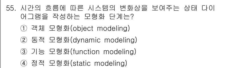 정보처리산업기사 2020년 55번 - 정답 '2'인 동적 모델링(dynamic modeling)은 시간에 따른... 에 관한 핵심 기출문제