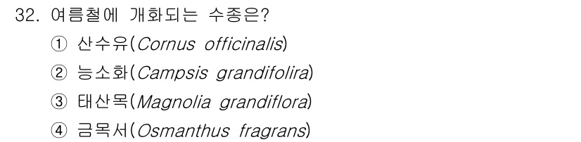 조경산업기사 2020년 32번 - 여름철에 개화하는 수종은 '능소화(Campsis grandifloria)... 에 관한 핵심 기출문제