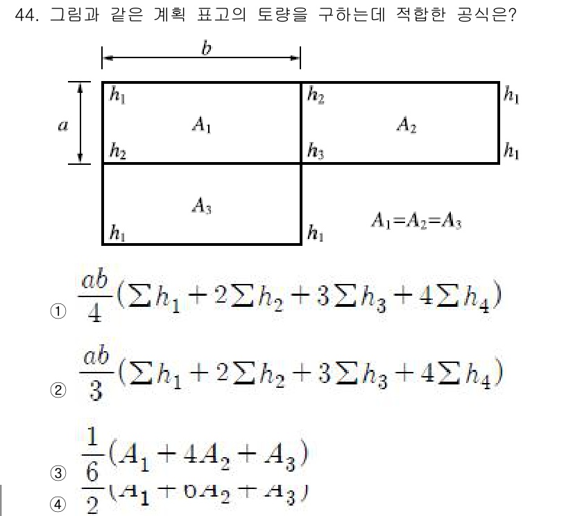 조경산업기사 2020년 44번 - 주어진 문제는 특정 형태의 토량을 구하는 것으로, 해당 조건에 맞는 공식... 에 관한 핵심 기출문제