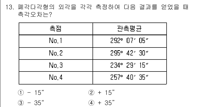 지적산업기사 2020년 13번 - 주어진 측정값을 통해 평균을 구하는 과정에서, 각 측정값의 차이를 고려해... 에 관한 핵심 기출문제